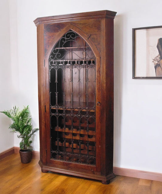 Dark Brown Solid Wood And Iron Bar Cabinet