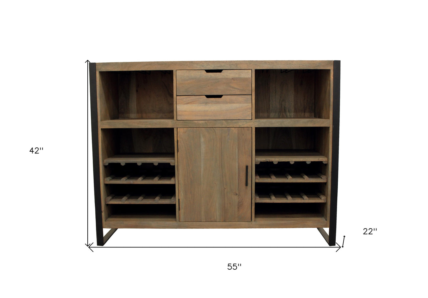 55" Gray and Black Solid Wood Sled Console Table