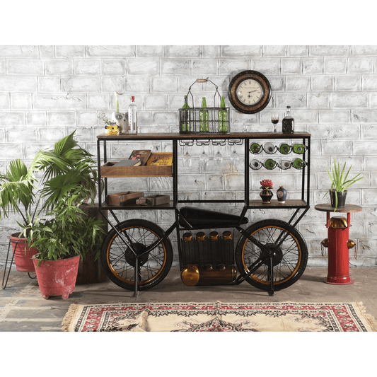 Metal And Solid Wood Bar Cart With Wine Storage