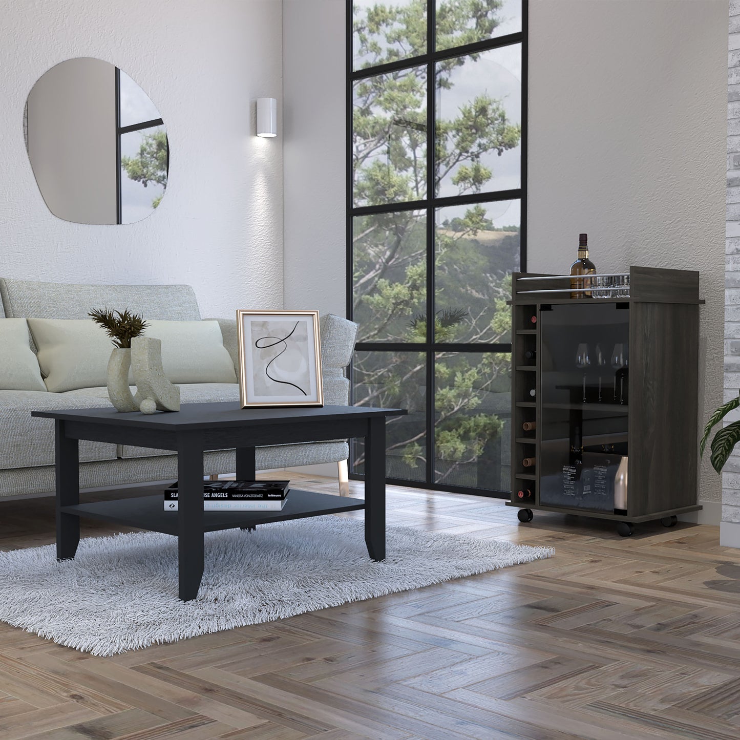 Open Shelving Bar cart And Coffee Table Set