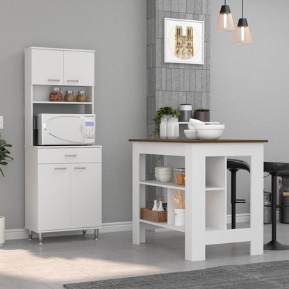 41" Walnut and White Wood Kitchen Island Set With Storage