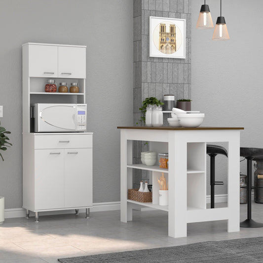 41" Walnut and White Wood Kitchen Island Set With Storage
