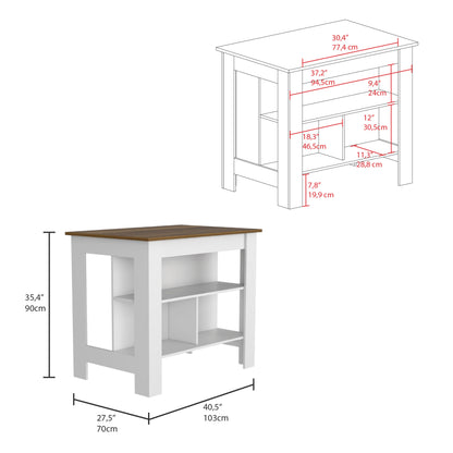 41" Walnut and White Wood Kitchen Island Set With Storage