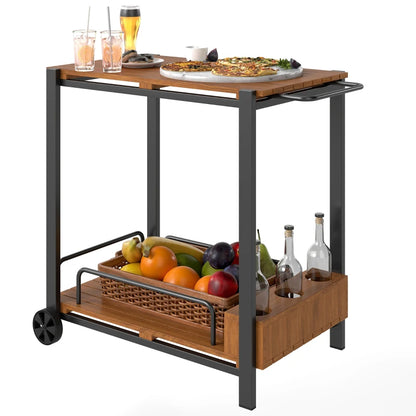 Outsunny Acacia Wood Outdoor Bar Cart 
