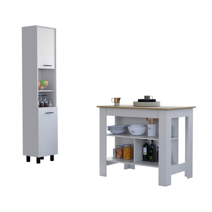 41" Oak and White Wood Kitchen Island Set