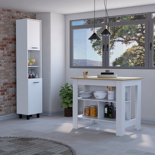 41" Oak and White Wood Kitchen Island Set
