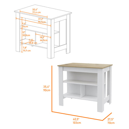 41" Oak and White Wood Kitchen Island Set