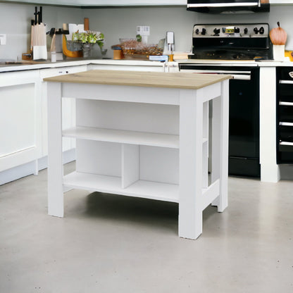 41" Oak and White Wood Kitchen Island Set