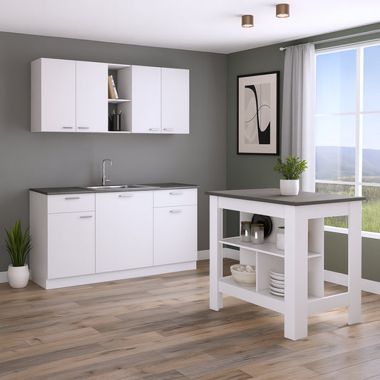 41" Dark Brown and White Wood Kitchen Island Set