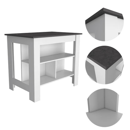 41" Dark Brown and White Wood Kitchen Island Set