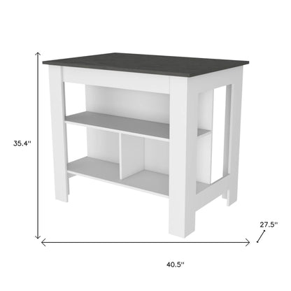 41" Dark Brown and White Wood Kitchen Island Set