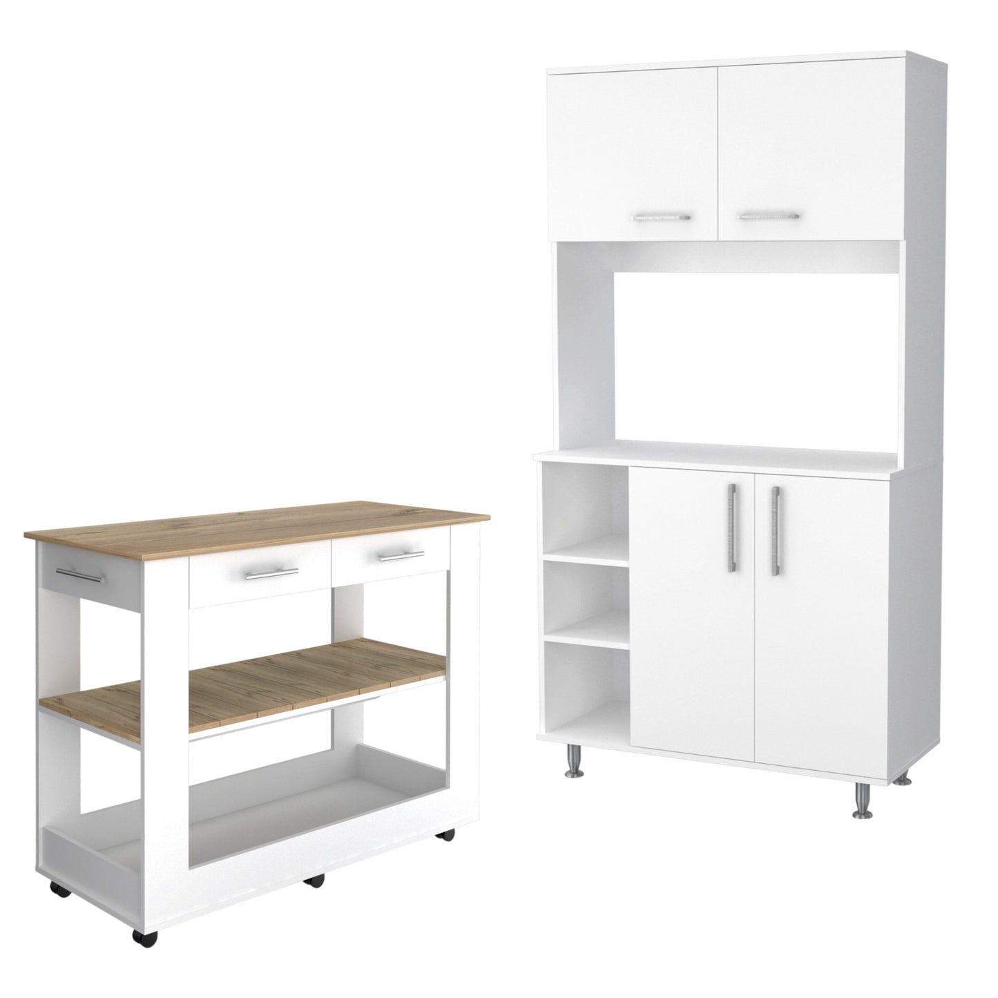 46" Oak and White Wood Kitchen Island Set With Storage