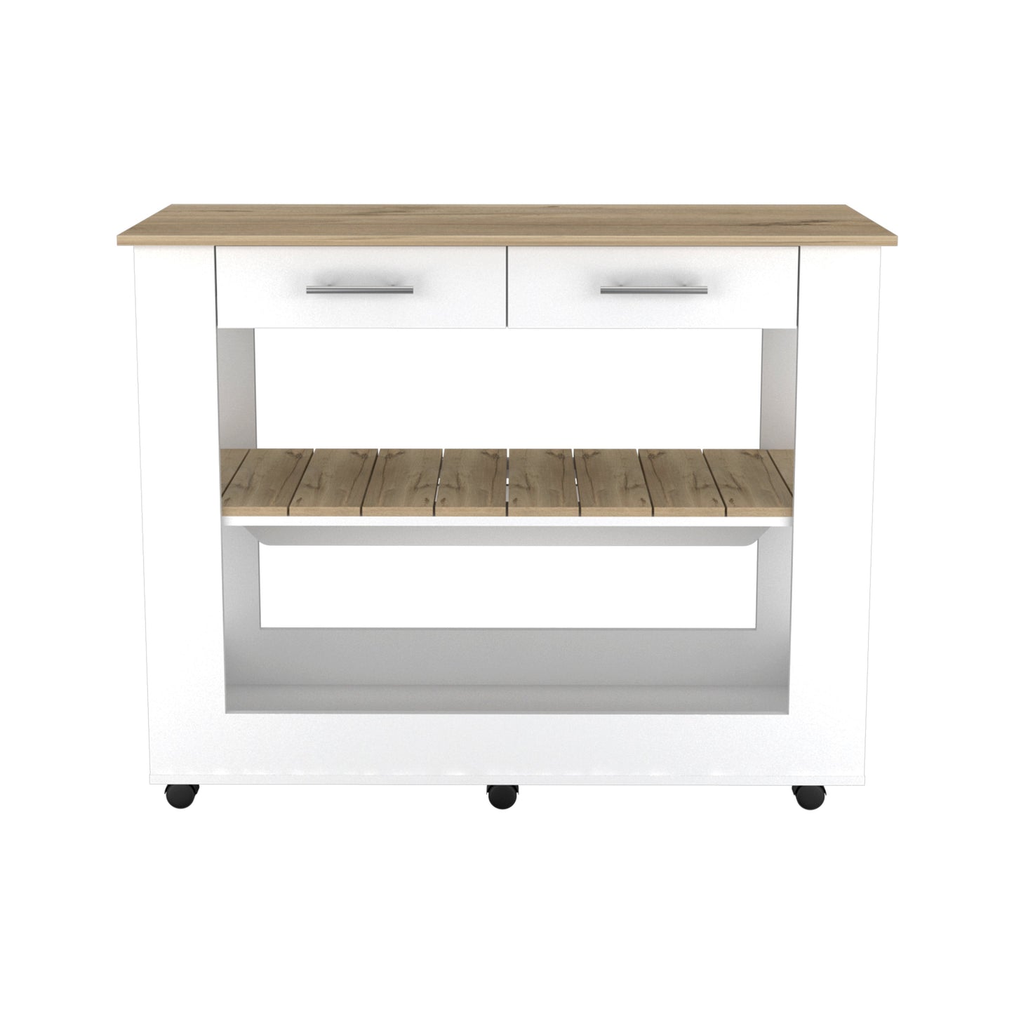 46" Oak and White Wood Kitchen Island Set With Storage