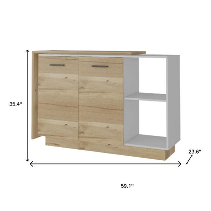 59" Natural White and Brown Wood Kitchen Island Set