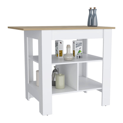 41" Natural and White Wood Kitchen Island With Storage