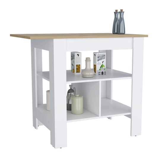 41" Natural and White Wood Kitchen Island With Storage