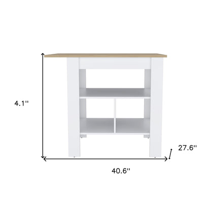 41" Natural and White Wood Kitchen Island With Storage