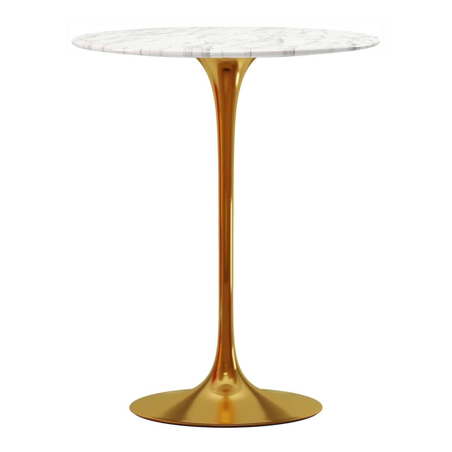 32" White and Gold Marble Top Bar Table with Metal Base