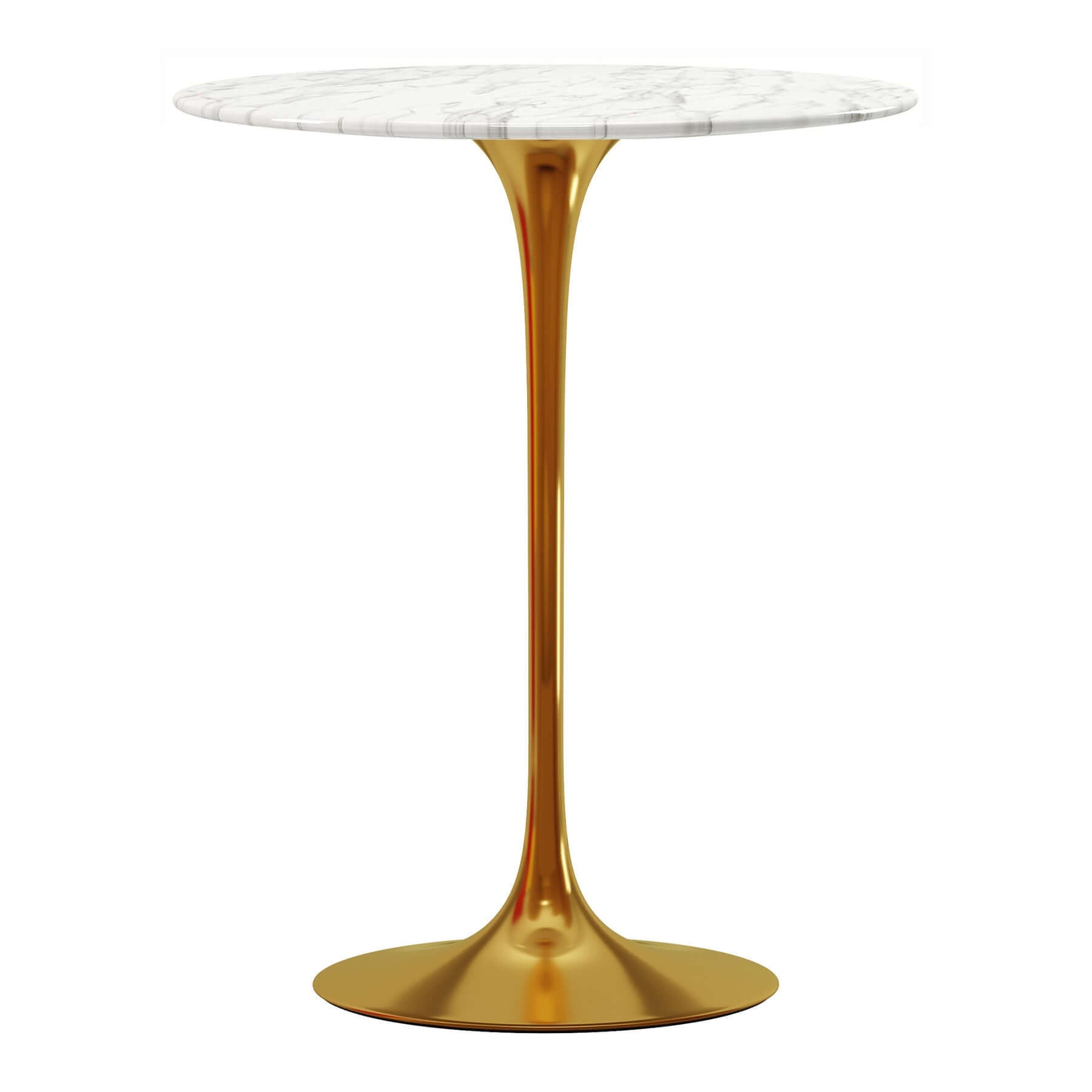 32" White and Gold Marble Top Bar Table with Metal Base