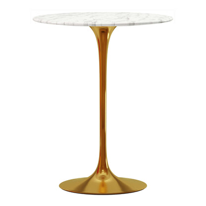 32" White and Gold Marble Top Bar Table with Metal Base