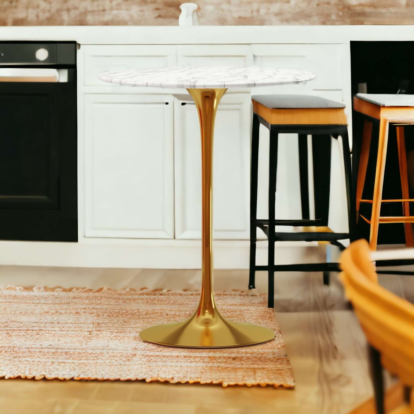 32" White and Gold Marble Top Bar Table with Metal Base