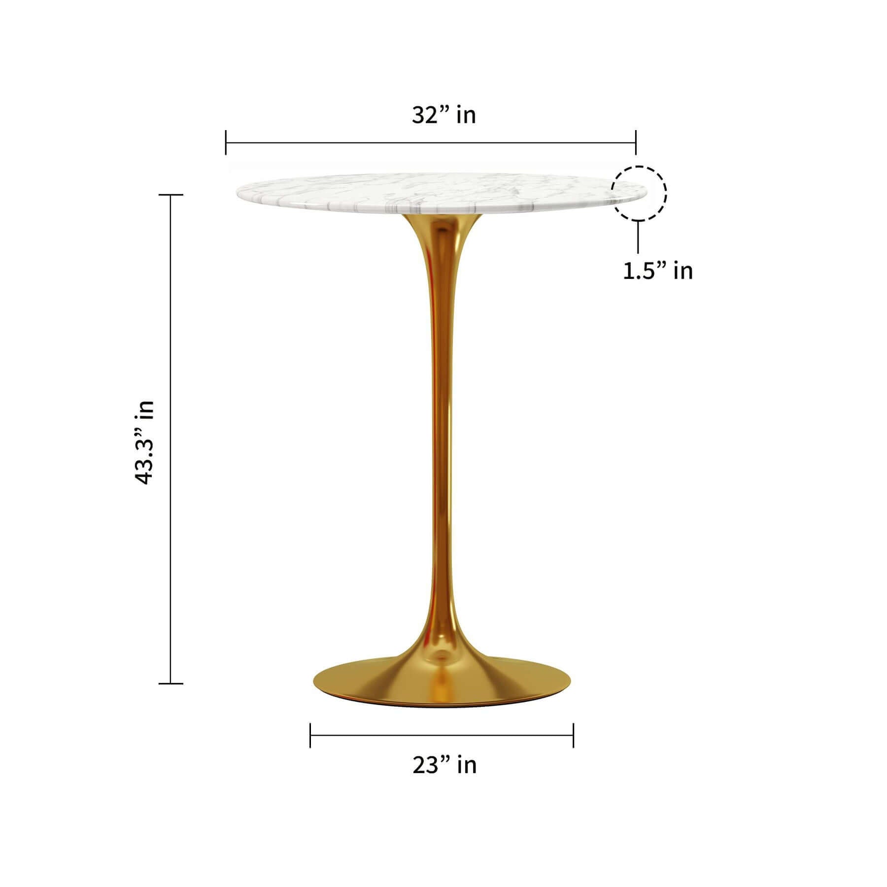 32" White and Gold Marble Top Bar Table with Metal Base
