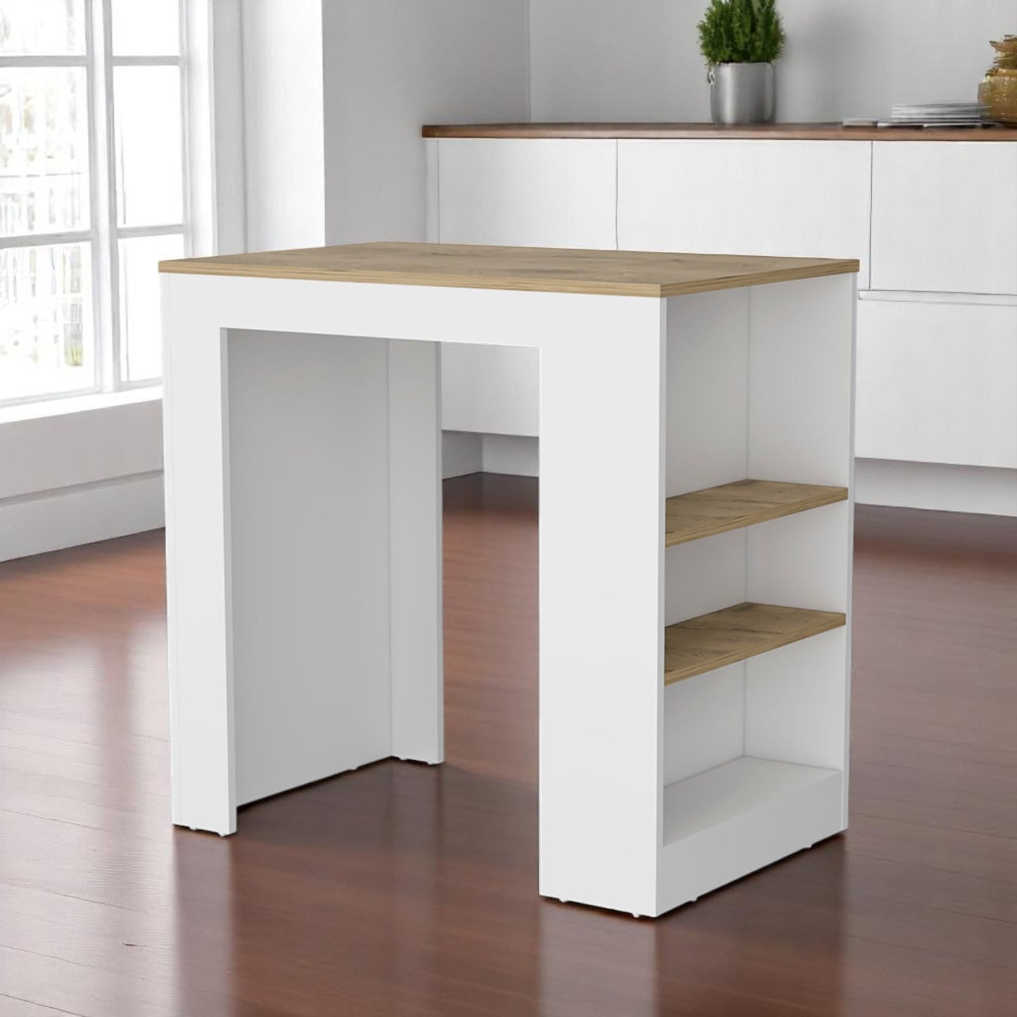 36" Gray and Black Faux Marble and Wood Kitchen Island With Storage