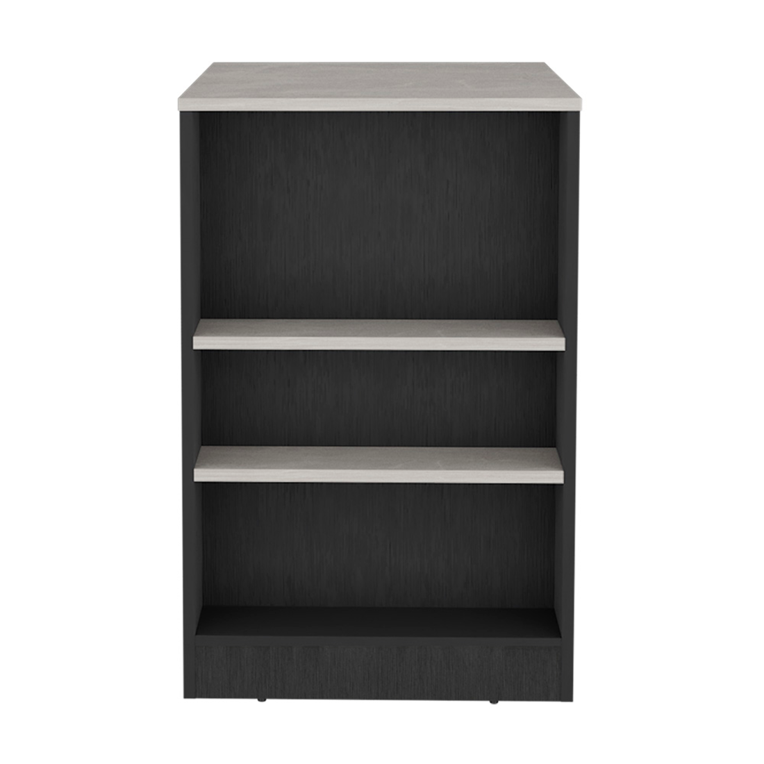 36" Gray and Black Faux Marble and Wood Kitchen Island With Storage