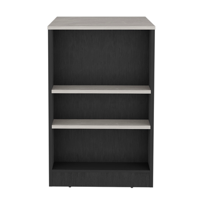 36" Gray and Black Faux Marble and Wood Kitchen Island With Storage