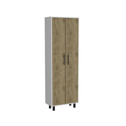 Two  Sets of White Oak Wood Kitchen Island And Pantry Cabinet
