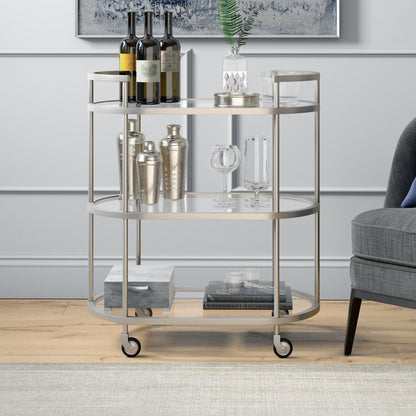 Black and Silver Steel Oval Rolling Bar Cart