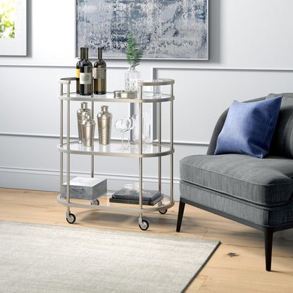 Black and Silver Steel Oval Rolling Bar Cart