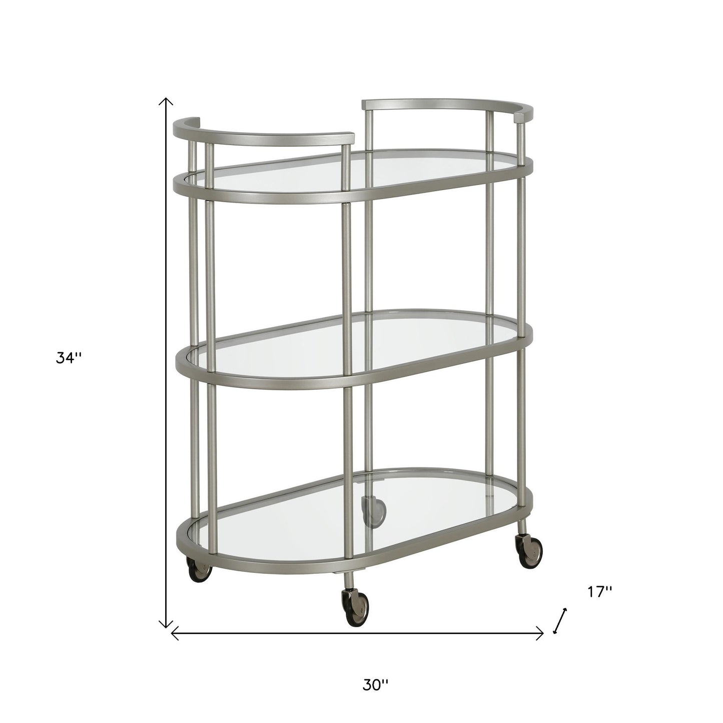 Black and Silver Steel Oval Rolling Bar Cart