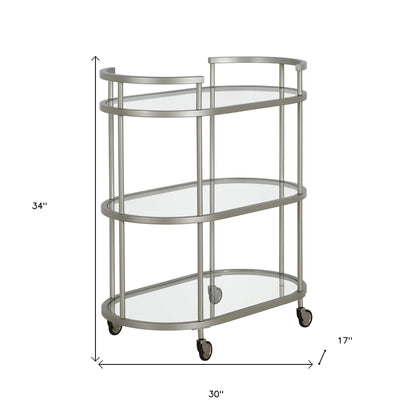 Black and Silver Steel Oval Rolling Bar Cart