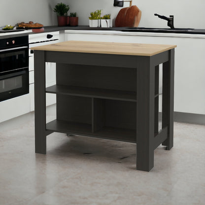 41" Natural and Black Wood Kitchen Island With Storage
