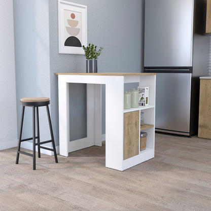 36" Natural and White Wood Kitchen Island With Storage
