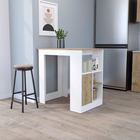 36" Natural and White Wood Kitchen Island With Storage