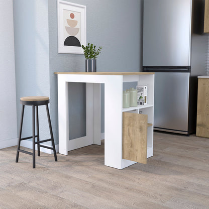 36" Natural and White Wood Kitchen Island With Storage