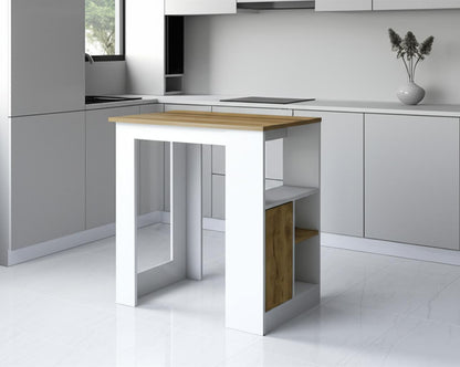 36" Natural and White Wood Kitchen Island With Storage