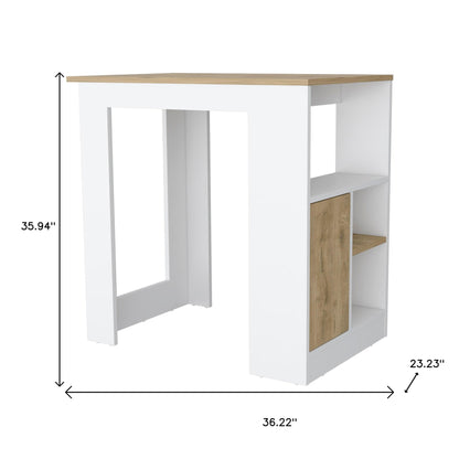 36" Natural and White Wood Kitchen Island With Storage