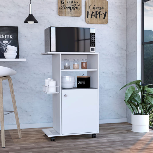 24" White Wood Rolling Kitchen Cart With Storage