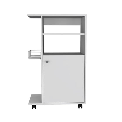 24" White Wood Rolling Kitchen Cart With Storage