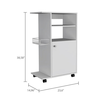 24" White Wood Rolling Kitchen Cart With Storage