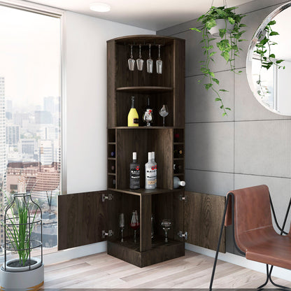 18" Natural Corner Bar Cabinet With Eleven Shelves