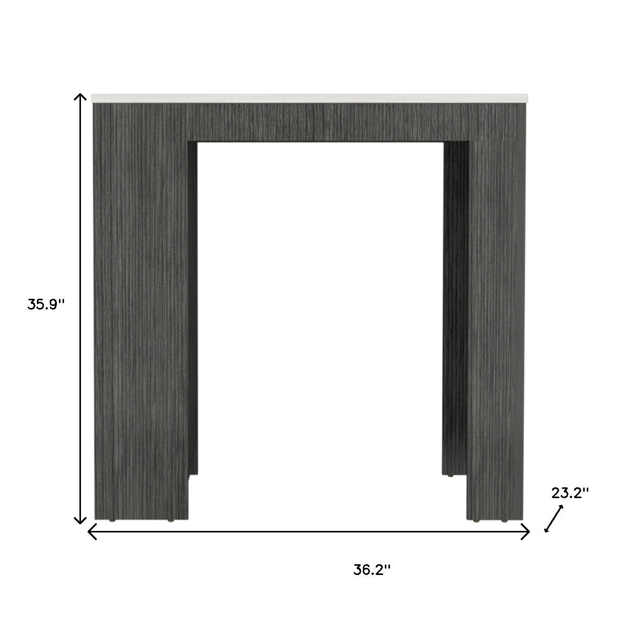 36" Gray and Black Faux Marble and Wood Kitchen Island With Storage