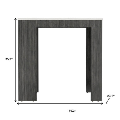 36" Gray and Black Faux Marble and Wood Kitchen Island With Storage