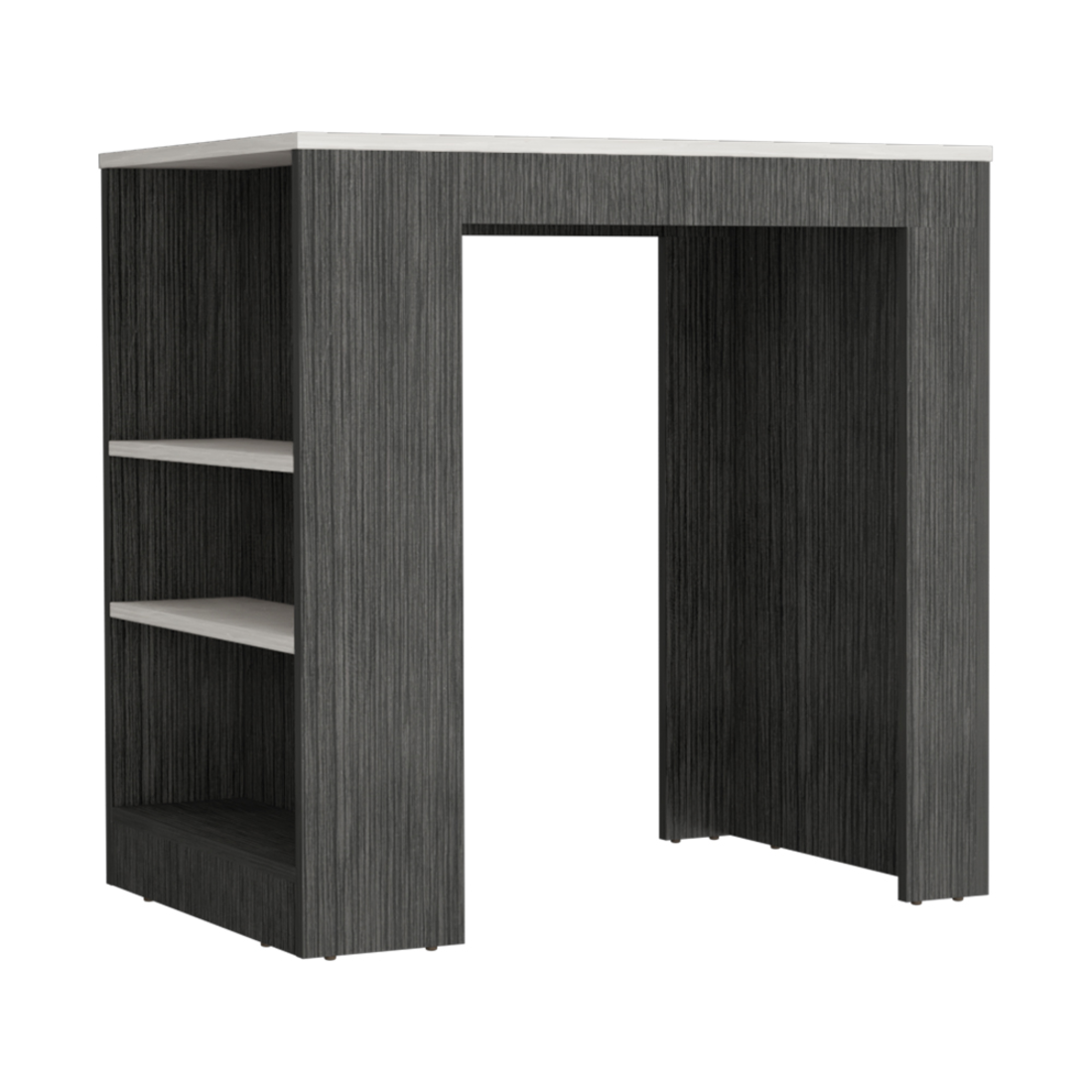 36" Gray and Black Faux Marble and Wood Kitchen Island With Storage