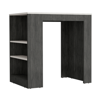 36" Gray and Black Faux Marble and Wood Kitchen Island With Storage