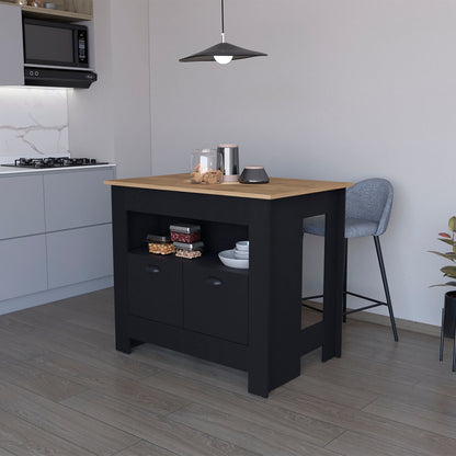 41" Natural and Black Wood Kitchen Island With Storage