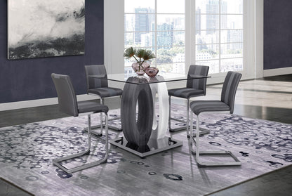 47" Gray Square Glass and Stainless Steel Bar Table